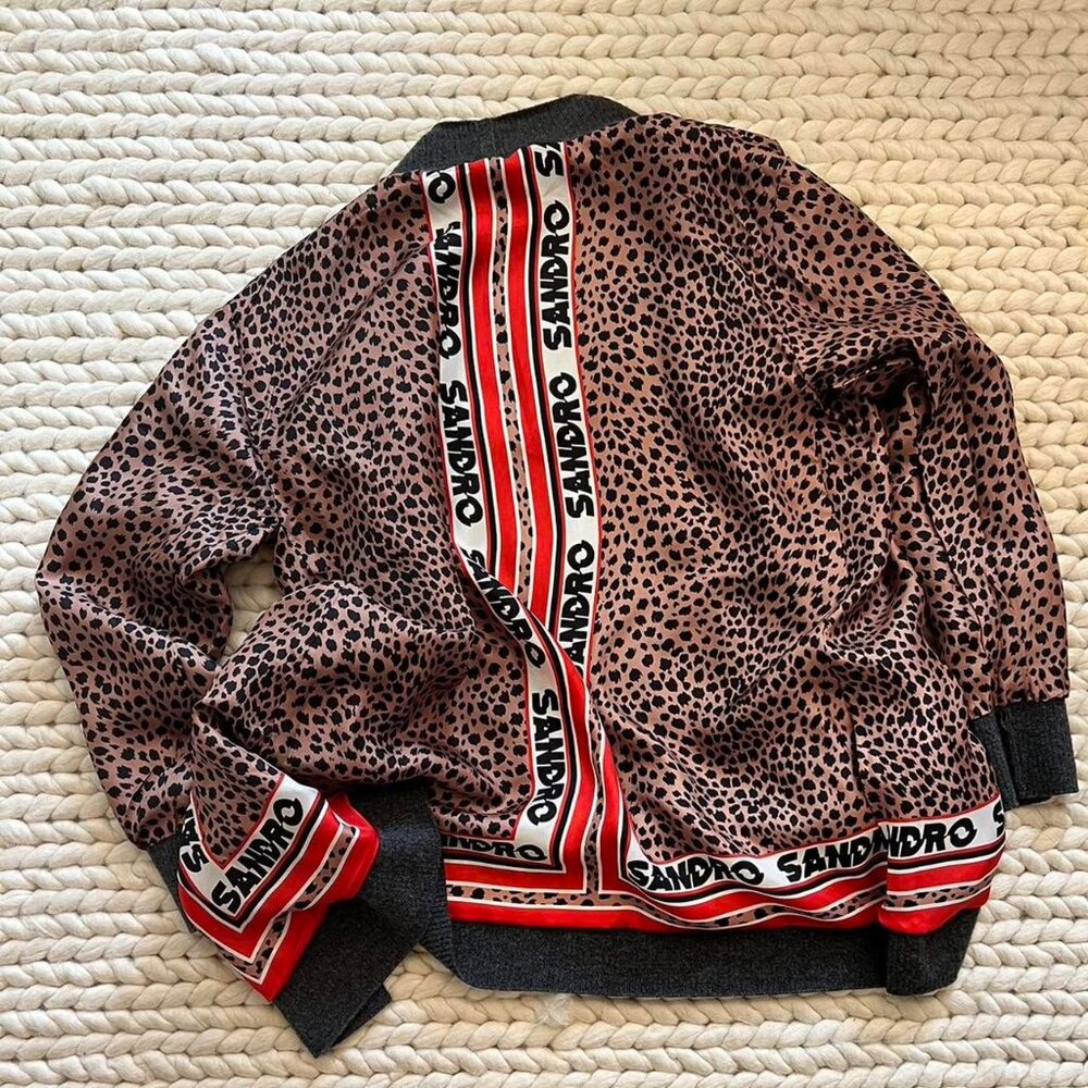 Sandro reversible silk leopard open cardigan